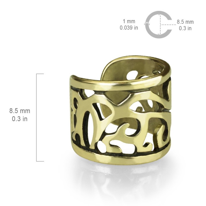 Ear Cuff Sans Piercing Laiton Doré Antique – Filigrane Ajouré Large | Piercing Street
