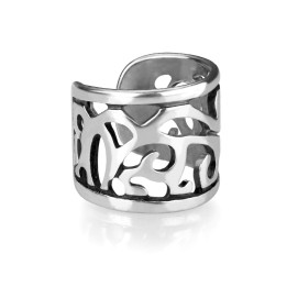 Ear Cuff Sans Piercing Laiton Argenté Antique – Filigrane Ajouré Large | Piercing Street
