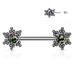 Piercing Téton Barbell Push-In Cluster Étoile CZ Vitrail Acier 316L | Piercing Street