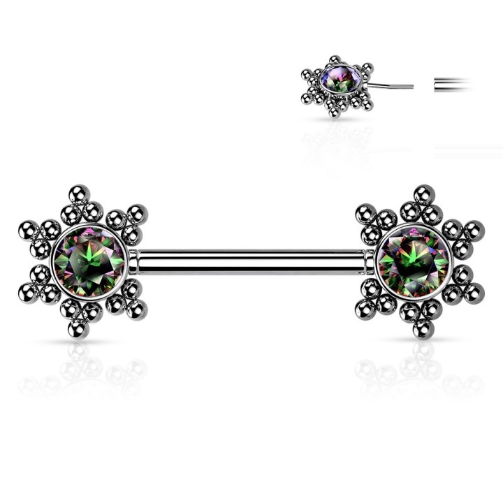 Piercing Téton Barbell Push-In Cluster Étoile CZ Vitrail Acier 316L | Piercing Street