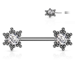 Piercing Téton Barbell Push-In Cluster Étoile CZ Blanc Acier 316L | Piercing Street