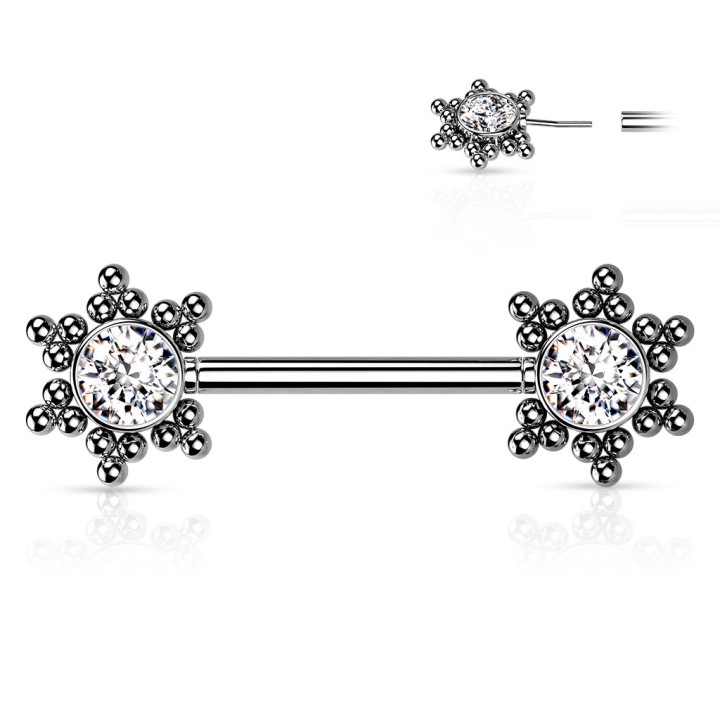Piercing Téton Barbell Push-In Cluster Étoile CZ Blanc Acier 316L | Piercing Street