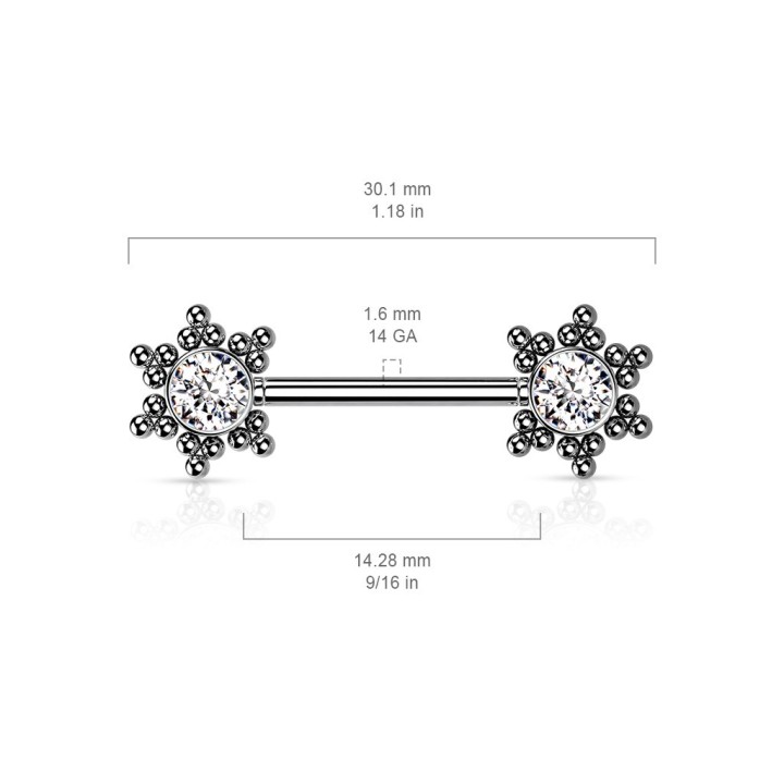 Piercing Téton Barbell Push-In Cluster Étoile CZ Blanc Acier 316L | Piercing Street