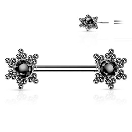 Piercing Téton Barbell Push-In Cluster Étoile CZ Noir Acier 316L | Piercing Street