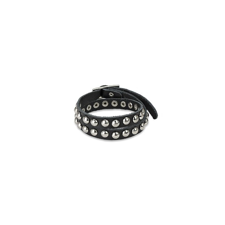 Bracelet cuir noir dômes