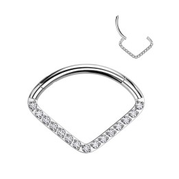 Piercing Daith Septum Clicker Titane ASTM F136 Argenté – Pavé Zircons Chevron | Piercing Street