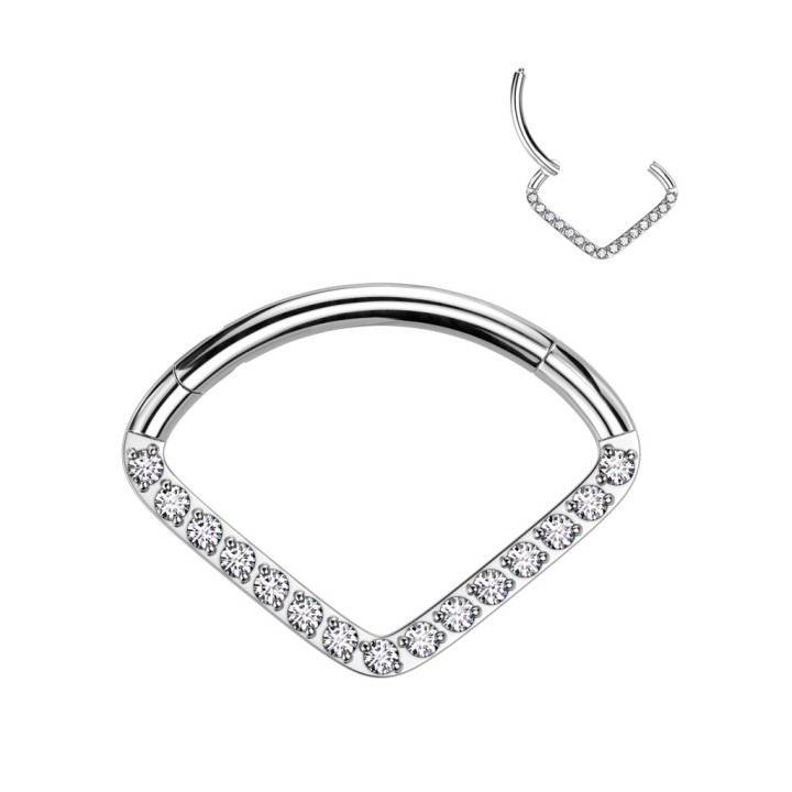Piercing Daith Septum Clicker Titane ASTM F136 Argenté – Pavé Zircons Chevron | Piercing Street