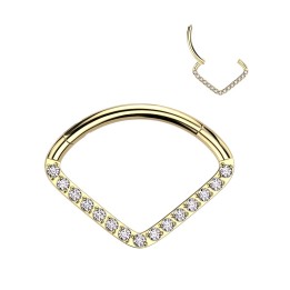 Piercing Daith Septum Clicker Titane ASTM F136 Doré PVD – Pavé Zircons Chevron | Piercing Street