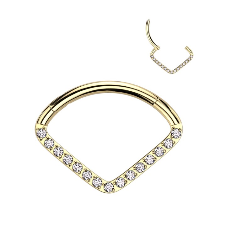 Piercing Daith Septum Clicker Titane ASTM F136 Doré PVD – Pavé Zircons Chevron | Piercing Street