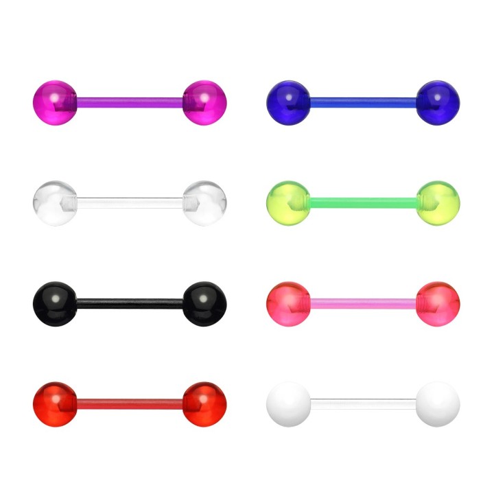 Lot de 7 Piercing langue bioflex billes UV