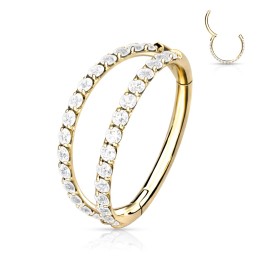 Anneau hélix et conch titane doré – Double rangée de strass