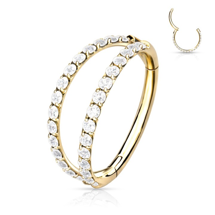 Anneau hélix et conch titane doré – Double rangée de strass