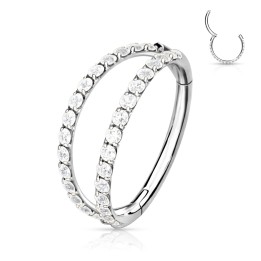 Anneau hélix et conch titane argenté – Double rangée de strass