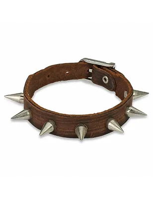 Bracelet cuir marron multi spikes
