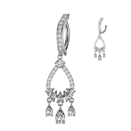 Piercing Nombril Anneau Clicker Pavé Argenté – Pendentif Chandelier Larme Zircons | Piercing Street