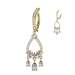 Piercing Nombril Anneau Clicker Doré Pavé – Pendentif Chandelier Larme Zircons | Piercing Street