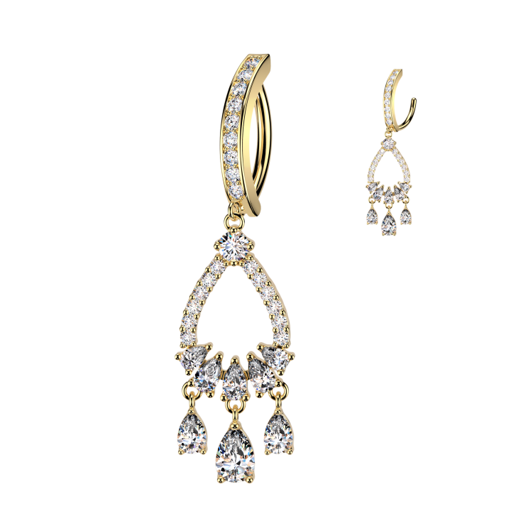 Piercing Nombril Anneau Clicker Doré Pavé – Pendentif Chandelier Larme Zircons | Piercing Street