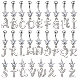 Piercing nombril en acier chirurgical Gemme Etoile Clair Alphabet