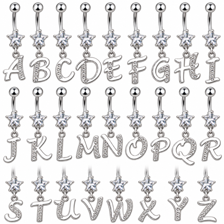 Piercing nombril en acier chirurgical Gemme Etoile Clair Alphabet
