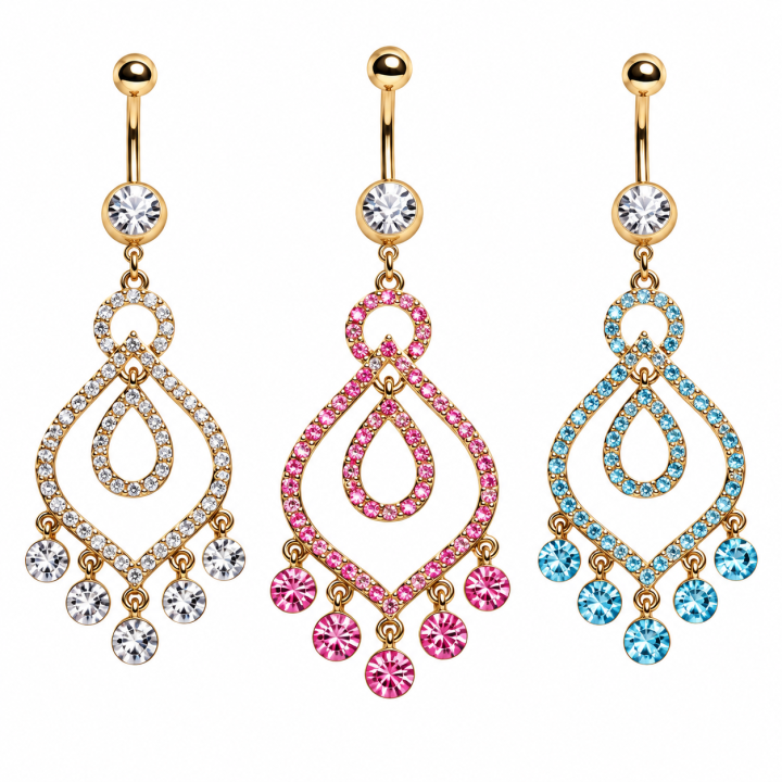 Piercing nombril plaqué or chandelier feuille