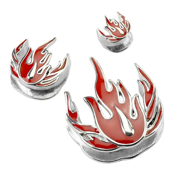 Plug Écarteur Oreille Acier 316L Motif Flammes Rouges – 10 à 25 mm | Piercing Street