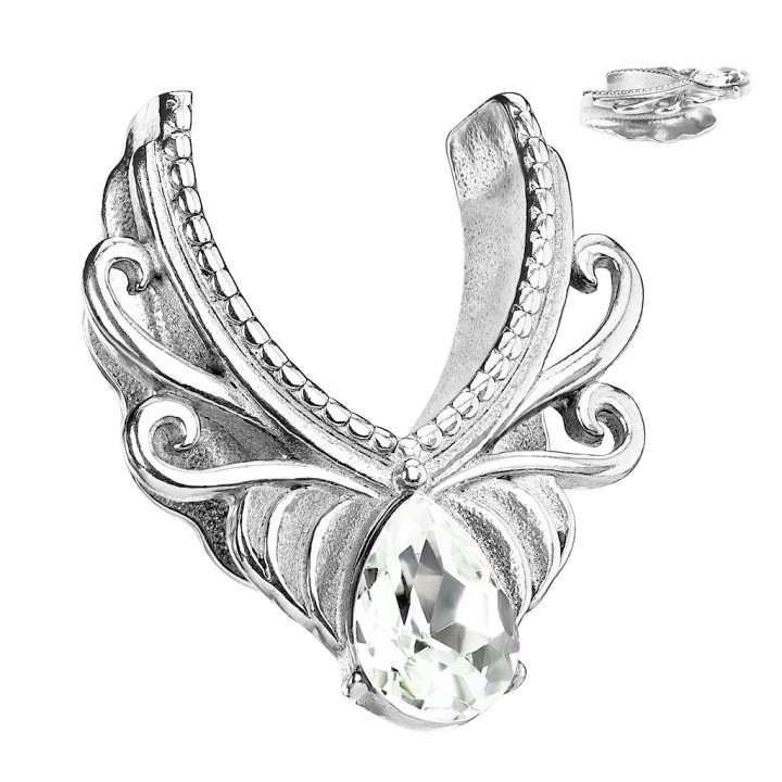 Plug Écarteur Oreille Acier 316L Filigrane Floral en V & Zircon Larme – 10 à 25 mm | Piercing Street