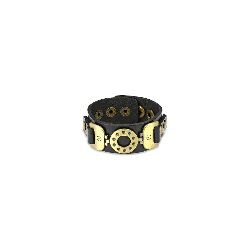 Bracelet cuir noir ceinture vintage