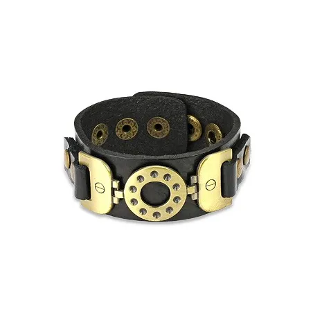 Bracelet cuir noir ceinture vintage
