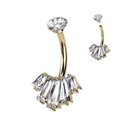 Piercing Nombril Acier 316L Doré PVD – Éventail 5 Zircons Baguette | Piercing Street