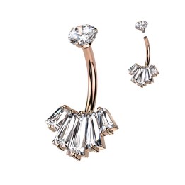 Piercing Nombril Acier 316L Rose Gold PVD – Éventail 5 Zircons Baguette | Piercing Street
