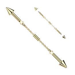 Piercing Industriel Barbell Doré PVD – Connecteur Chaînette & Embouts Pointe | Piercing Street