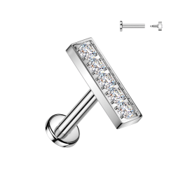 Piercing Oreille Labret Acier 316L Argenté – Barre 5 Zircons Sertis | Piercing Street
