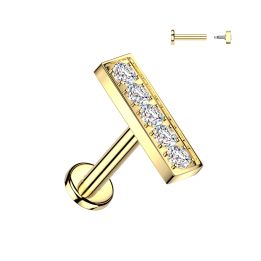 Piercing Oreille Labret Acier 316L Doré PVD – Barre 5 Zircons Sertis | Piercing Street