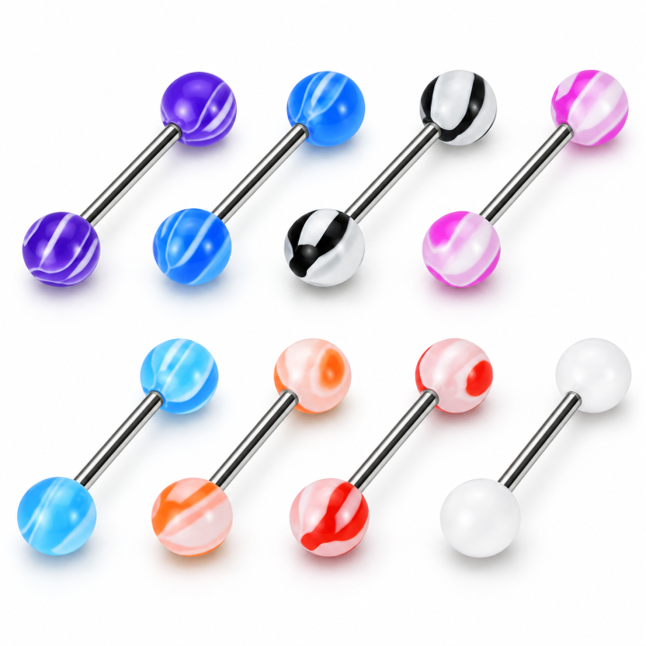 Lot de 8 piercing langue acrylique multicolores