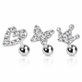 Lot de 3 piercing cartilage fantaisie strass clair