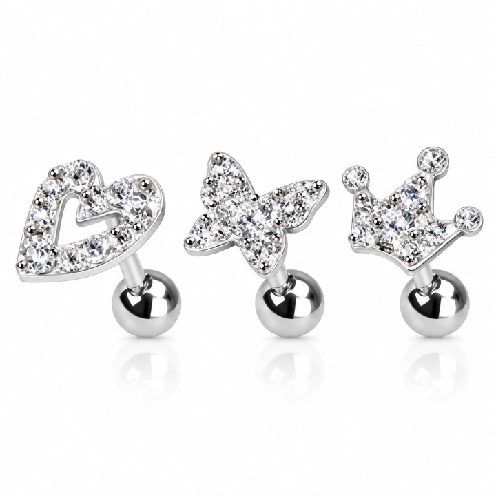 Lot de 3 piercing cartilage fantaisie strass clair