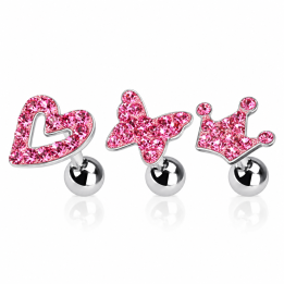 Lot de 3 piercing cartilage fantaisie strass rose