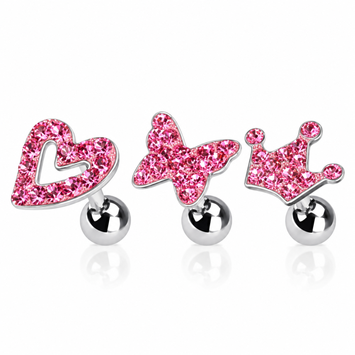 Lot de 3 piercing cartilage fantaisie strass rose