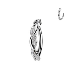 Piercing Nombril Anneau Clicker Torsadé Pavé Zircons Blancs Argenté | Piercing Street