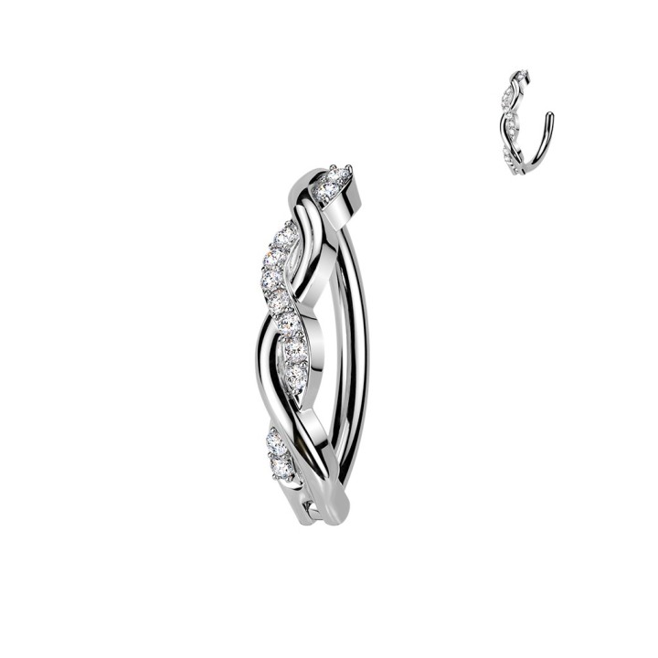 Piercing Nombril Anneau Clicker Torsadé Pavé Zircons Blancs Argenté | Piercing Street