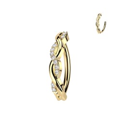 Piercing Nombril Anneau Clicker Torsadé Doré Or 14K Pavé Zircons Blancs | Piercing Street