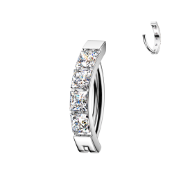 Piercing Nombril Anneau Clicker Titane ASTM F136 Argenté – Pavé Zircons Carrés Blancs | Piercing Street