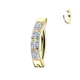 Piercing Nombril Anneau Clicker Titane ASTM F136 Doré PVD – Pavé Zircons Carrés Blancs | Piercing Street
