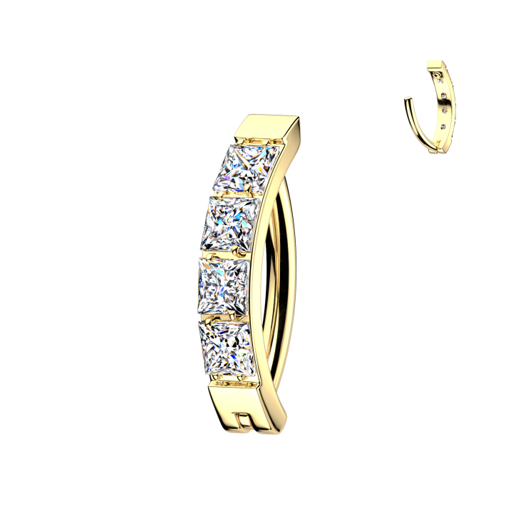Piercing Nombril Anneau Clicker Titane ASTM F136 Doré PVD – Pavé Zircons Carrés Blancs | Piercing Street