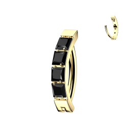 Piercing Nombril Anneau Clicker Titane ASTM F136 Doré PVD – Pavé Zircons Carrés Noirs | Piercing Street