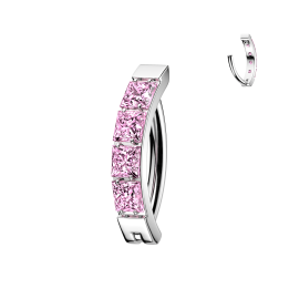 Piercing Nombril Anneau Clicker Titane ASTM F136 Argenté – Pavé Zircons Carrés Roses | Piercing Street