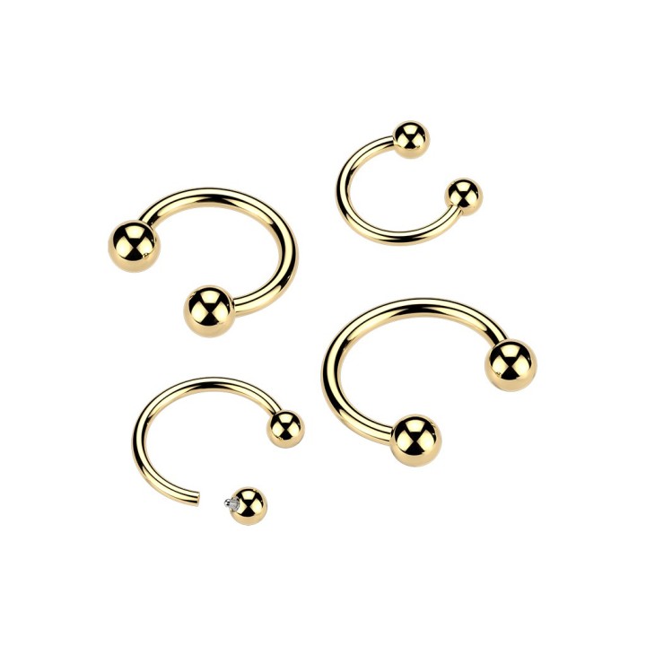 Piercing fer à cheval en titane doré or 24K  - différentes tailles
