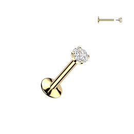 Piercing Oreille Labret Titane ASTM F136 Doré 24K PVD – Zircon Blanc Serti Chaton | Piercing Street