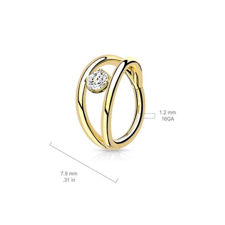 Anneau clicker conch double anneau doré zircon - Dimensions