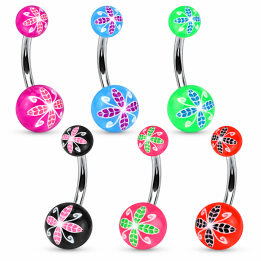Piercing nombril acrylique fleurs